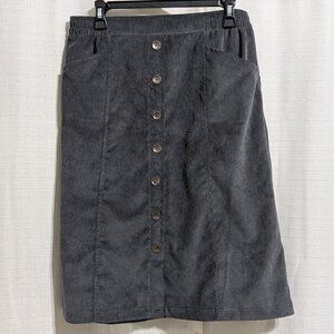 Allison Daley Corduroy Faux Button Front Skirt Knee Length Gray Size 10P
